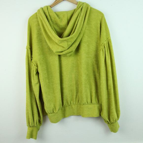 Free People XS Hoodie Sweatshirt Pullover Green Boho Grunge Oversize Terrycloth - Picture 7 of 8